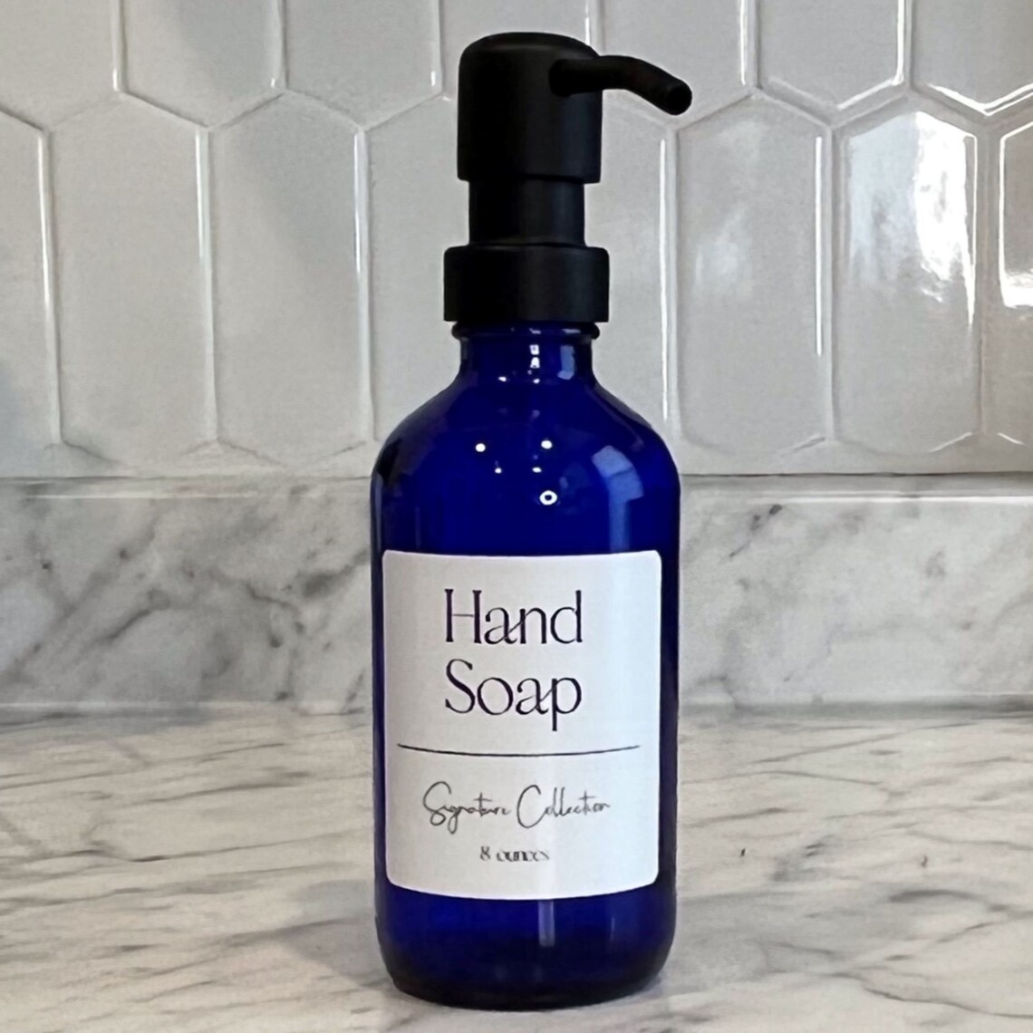 8oz Cobalt Blue Glass Soap Dispenser Tray Set Signature Etsy