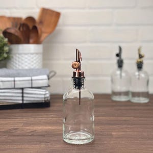 8-ounce Clear Apothecary Glass Bottle with Weighted Pour Spouts | Custom Labels | Perfect for your Oils and Vinegars