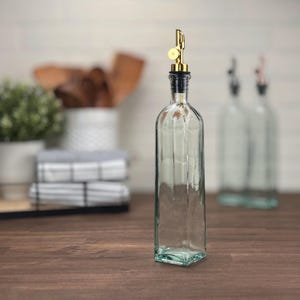 12.5-ounce Rectangular Recycled Clear Glass Bottle with Weighted Pour Spouts | Perfect for your Oils and Vinegars