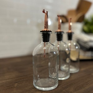 8-ounce Clear Apothecary Glass Bottle with Weighted Pour Spouts | Custom Labels | Perfect for your Oils and Vinegars