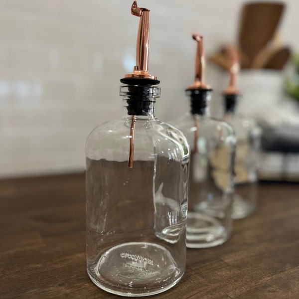 16-ounce Clear Apothecary Glass Bottle with Weighted Pour Spouts | Custom Labels | Perfect for your Oils and Vinegars