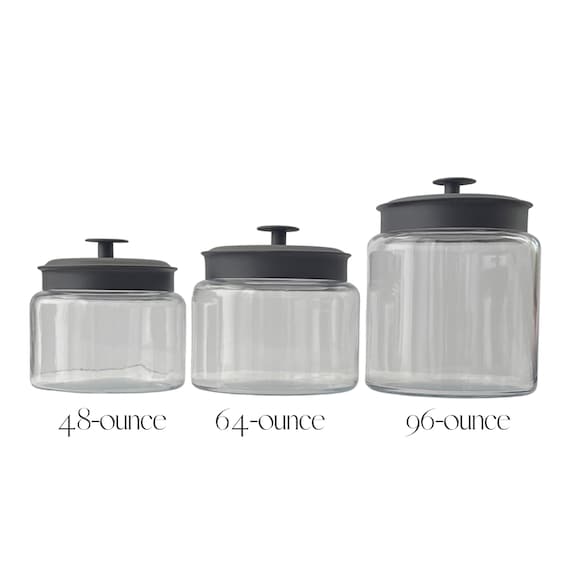 Coffee Jars Signature Coffee Collection 48oz, 64oz or 96oz Glass Jars  Airtight Black Metal Lid White Waterproof Label Coffee Bar 