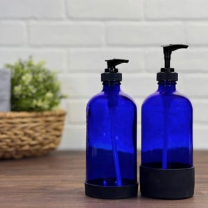 Cobalt Blue Glass Soap Dispenser with Non-Slip Sleeves and Plastic Pumps | Refillable