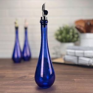 Raindrop Cobalt Blue 11.8-ounce Recycled Glass Bottle with Weighted Pour Spouts | Perfect for your Oils and Vinegars |Free Shipping