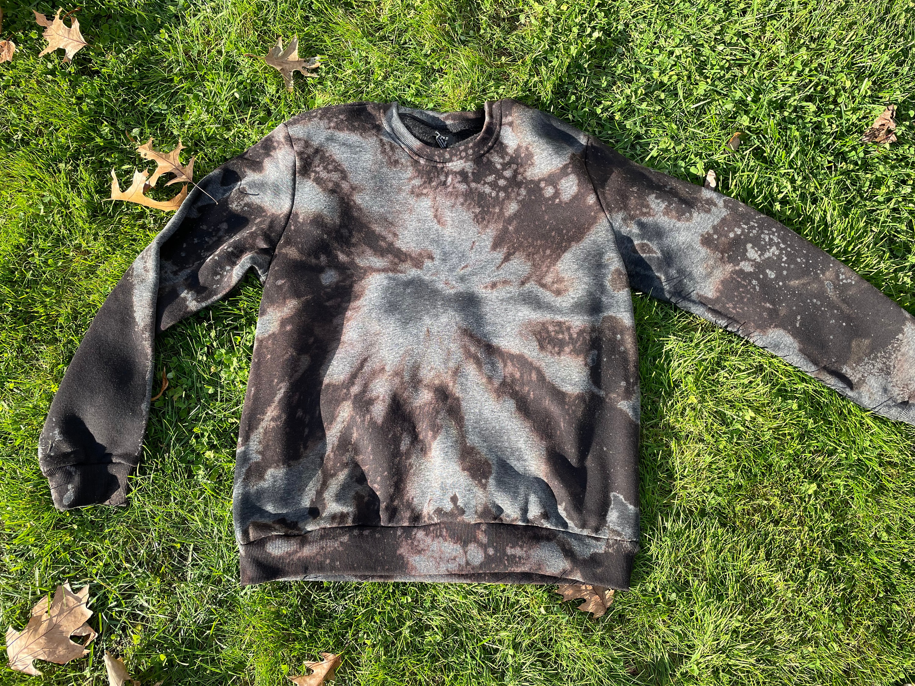 Unisex Reverse Tie Dye Crew Neck Pullover Sweatshirt Bleach Tie