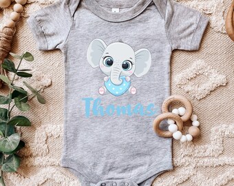 Baby bodysuit elephant for babies children for 3, 6, 12, 18 months gift idea baby boy newborn funny gift personalised