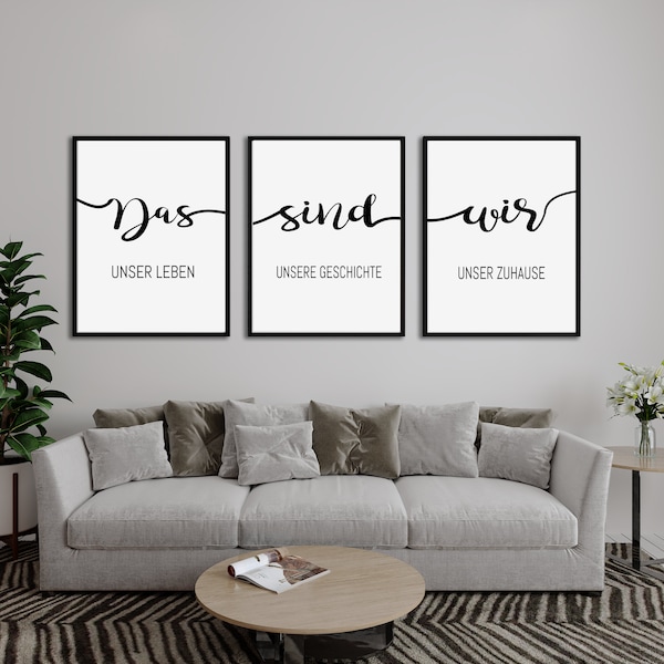 3er Set Poster Das sind wir Familie Liebe Zuhause Handmade Wohnzimmer Flur Wanddeko Bild Leinwand Poster Minimalistisch Minimal Schwarz Weiß