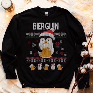 Ugly Christmas Sweatshirt Bierguin Weihnachten Sweater Pullover für Weihnachten Schwarzer Humor Unisex Weihnachts Outfit Geschenk