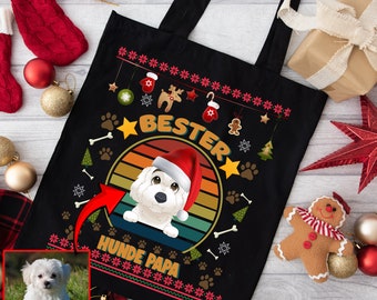 Personalisierter Bester Hund Papa Ugly Sweater Weihnachtstasche Geschenktasche Weihnachten Einkaufstasche Tasche Geschenkidee Weihnachten