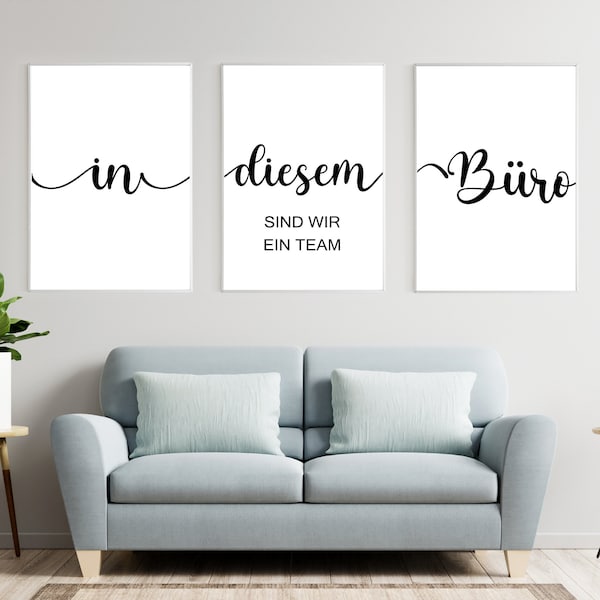 3er Set Poster In diesem Büro Team Motivation Poster Zuhause Handmade Office Büro Bild Wanddeko Bild Leinwand Minimalistisch Schwarz Weiß