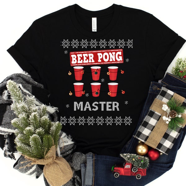 Beer Pong Ugly Christmas Shirt Herren Shirt Humor Weihnachten Weihnachts-Outfit lustiges Shirt Heiligabend Spaß Weihnachten Geschenkidee