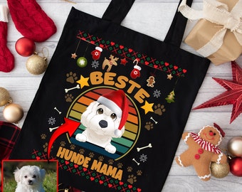 Personalisierte Beste Hunde Mama Ugly Sweater Weihnachtstasche Geschenktasche Weihnachten  Weihnachtsmotiv Tasche Geschenkidee Weihnachten