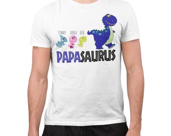 Papasaurus Shirt T-Shirt Geschenk zum Vatertag mit Namen der Kinder Familie Papa Geschenk Vatertag Vater Geschenkidee Geburtstag