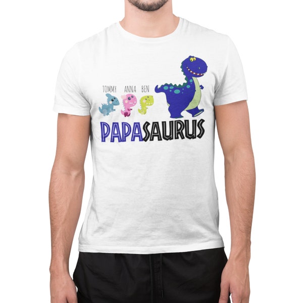 Papasaurus Shirt T-Shirt Cadeau pour la fête des pères avec noms d'enfants Famille Papa Cadeau Fête des pères Père Idée cadeau Anniversaire