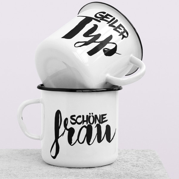 Emaille Geiler Typ schöne Frau Couple Tasse Liebe ( 2er Set ) 2 Tassen für Verliebte Deko