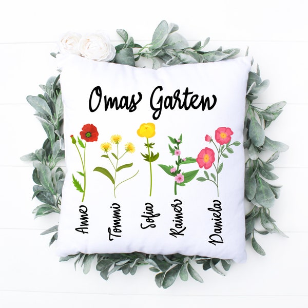 Omas Garten Oma Kissen mit Füllung Geschenk Weihnachten Muttertag lustige Geschenkidee für Oma das perfekte Geschenk personalisiert