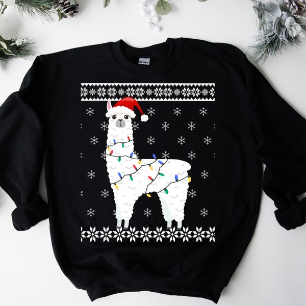 Ugly Christmas Sweatshirt Alpaga Christmas Sweater Pull pour Noël Black Humour Unisex Christmas Outfit Gift Xmas