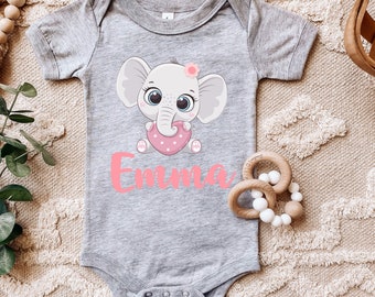 Baby bodysuit elephant for babies children for 3, 6, 12, 18 months gift idea baby girl newborn funny gift personalised