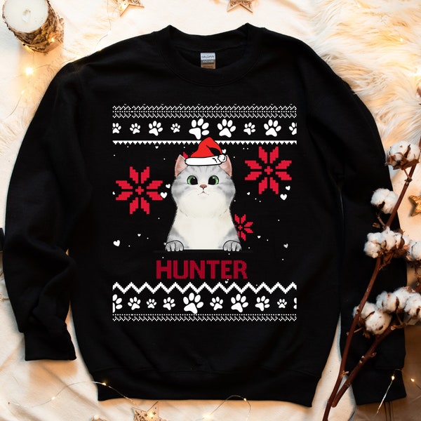Personalisierter Ugly Christmas Sweater Sweatshirt Katzenbesitzer Katzen Sweater Katzen Weihnachten Pullover für Weihnachten Unisex