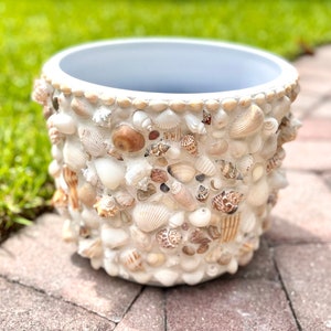 Large Shell Planter, Beach House Decor, Large Beach Seashell Planter, Shell Encrusted Planter, Coastal Decor
