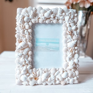 Seashell Picture Frame 4x6”: White Beach Decor