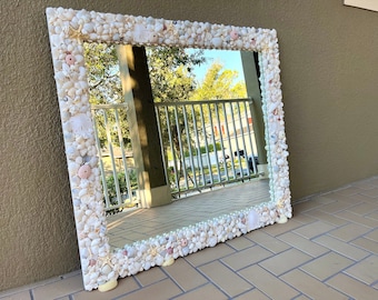 Large Seashell Mirror: Coastal Wall Art, Custom Shell Design (42x37")