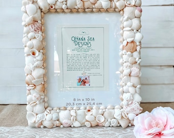 Seashell Picture Frame: 8x10 Beach House Decor, Coastal Shell Art