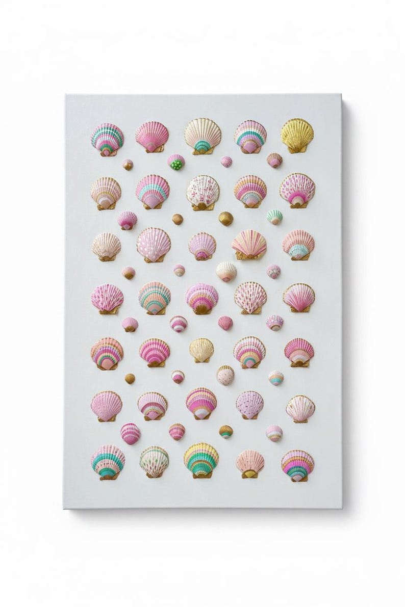 Shells on Canvas Wall Art, Original Art, Coastal Luxury Beach House ...
