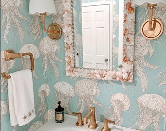 Coastal Seashell Mirror: Beach House Vanity Decor, Coastal Luxury Wall Art