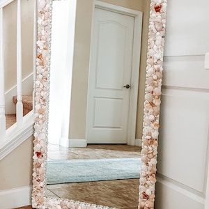 Beach Decor Large Shell Mirror, Seashell Design Mirror, Coastal Decor Seashell Mirror, Floor Mirror