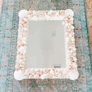 Custom Seashell Mirror, Large Wall Shell Mirror, Coastal Decor Vanity Mirror, Coastal Mirror, White Seashell Mirror, Shell Frame Mirror