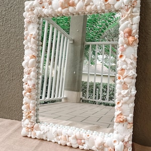Custom Seashell Mirror: Beach House Decor with Starfish & Sand Dollars