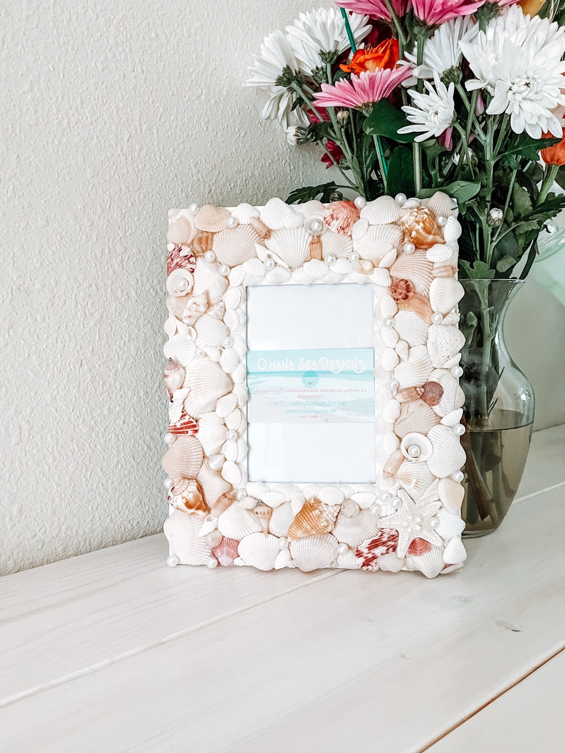 Seashell Coastal Picture Frame for 4x6 Photo, Beach Shell Frame, 4x6