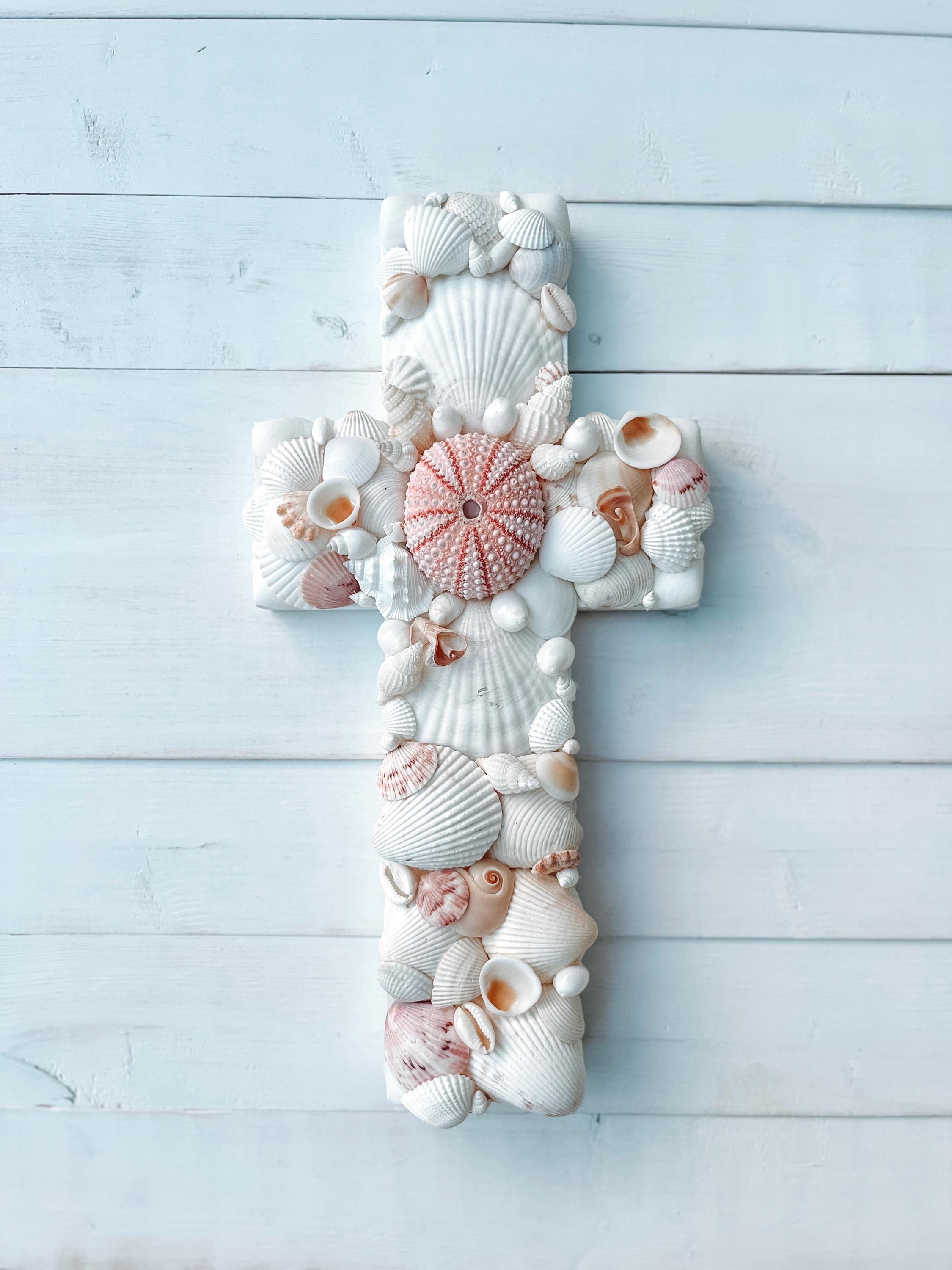 Shell Wall Cross: Coastal Christian Home Decor With Sea Urchin - Etsy