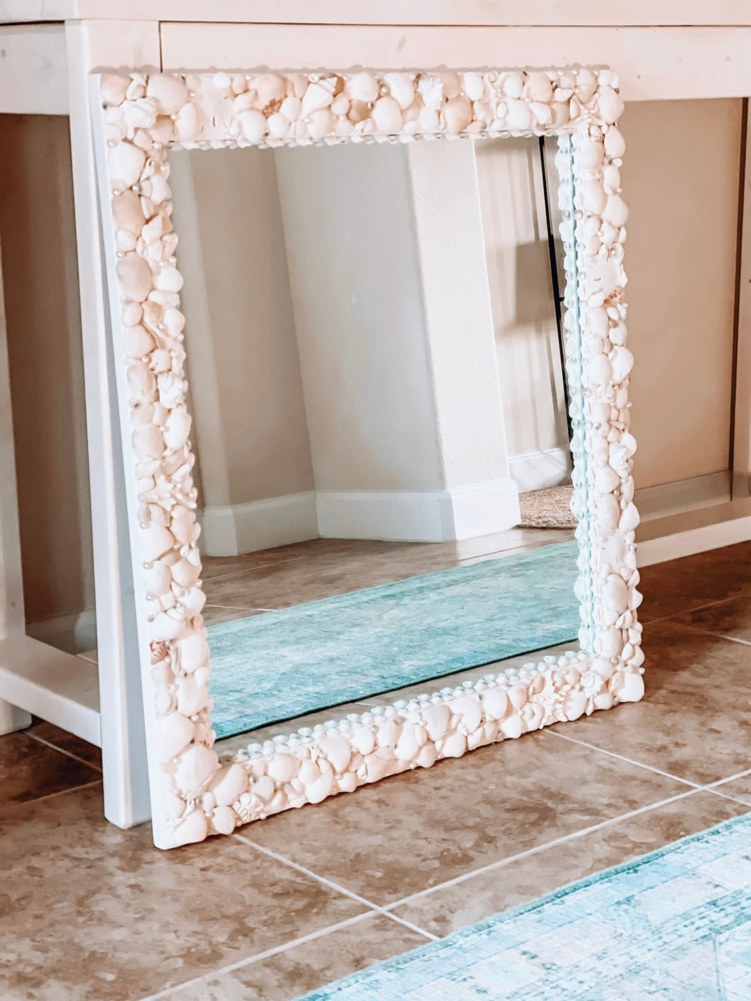Beach Bathroom Mirror, Coastal Mirrors for Wall, Custom Seashell Mirror