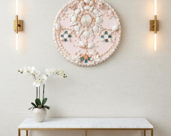 Seashell Circle Wall Panel: Blush Coastal Decor, Mushroom Coral Center