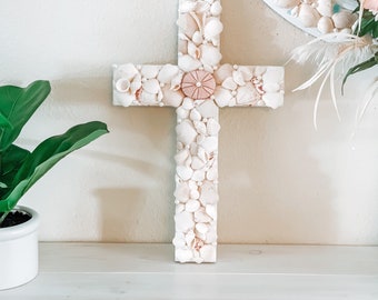 Sea Shell Cross: Coastal Beach House Decor, Christian Gift