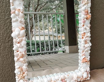 Custom Coastal Seashell Mirror: Beach House Wall Art, Luxury Vanity Mirror any size