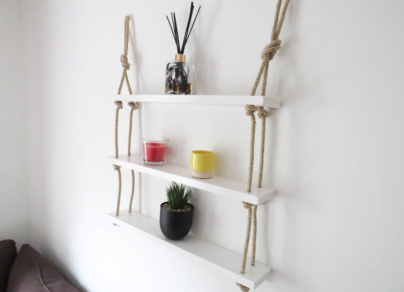 Double Rope Natural Wood Rope Hanging Ladder Shelf Etsy
