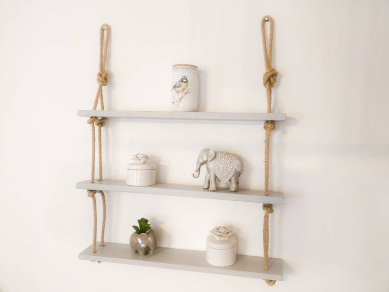 Double Rope Natural Wood Rope Hanging Ladder Shelf Etsy