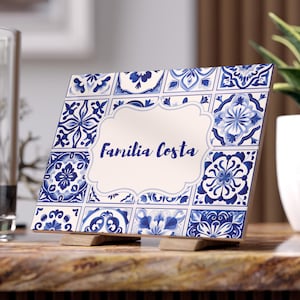 Personalized Ceramic Tile Portugal - Custom Wedding Gift - Family Name Tile - Portugal Azulejos - Home Wall Decor - Family Gift
