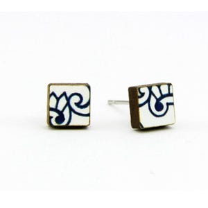 Portuguese Tile Stud Earrings - Unique Earrings - Stainless Steel Portugal Fashion Jewelry - Gift for Her