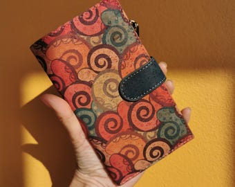 Vegan leather wallet with ethnic print - Cork card holder woman RFID - Ladies wallet nonleather - Vegan gift for her