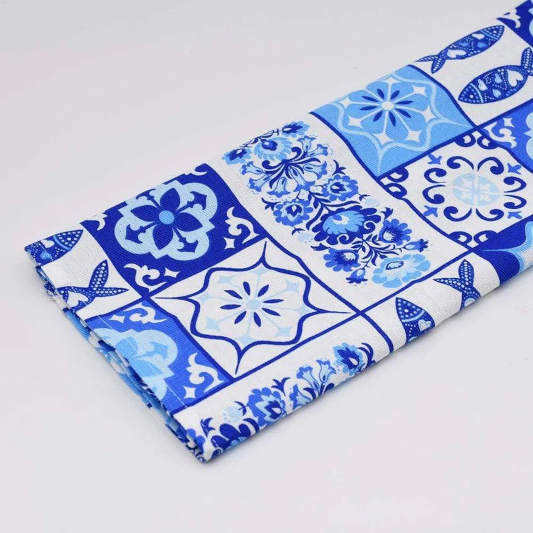 Portugal Cotton Kitchen Towel Blue Tiles Decorative Tea Towel