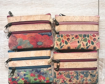 Cork mini wallet - Coin purse - Vegan wallet zip - Small wallet with keychain - Travel card holder -  Slim ladies wallet - Christmas gifts