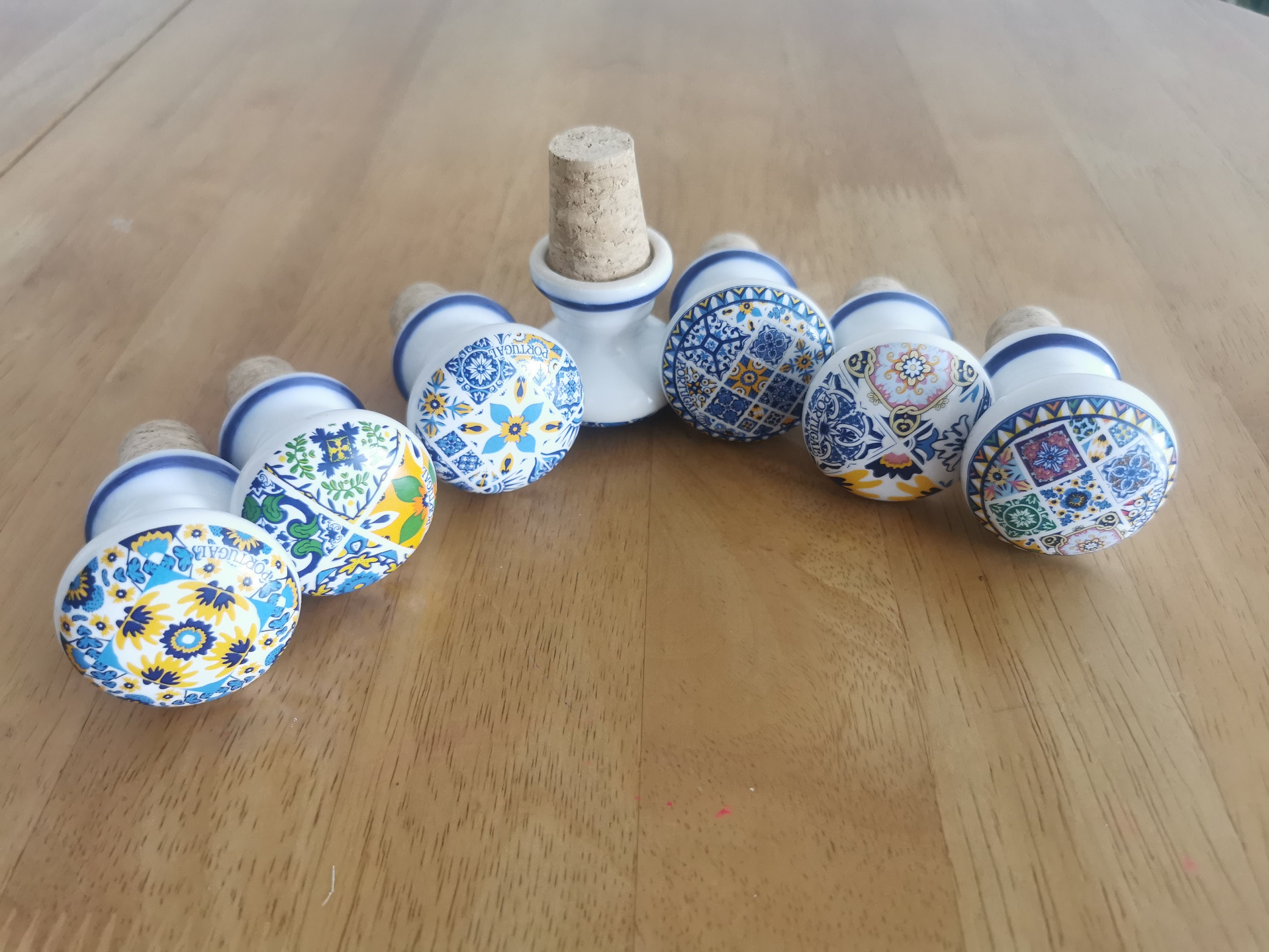 Vintage Wine Bottle Stoppers Portugal - Portuguese Azulejos Tiles Ceramic Wine Cork - Portuguese Gift - Wedding Favor Portugal