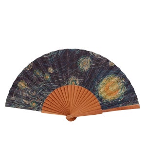 Van Gogh-Inspired Cork Folding Fan - Artistic Eco-Friendly Accessory