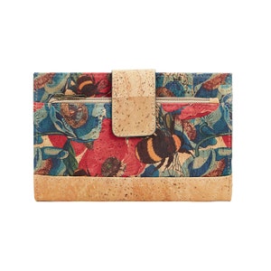 Cartera de mujer abejas - Cartera de corcho - Tarjetero de piel vegana para mujer - Regalos veganos - Regalos ecológicos únicos para mujer