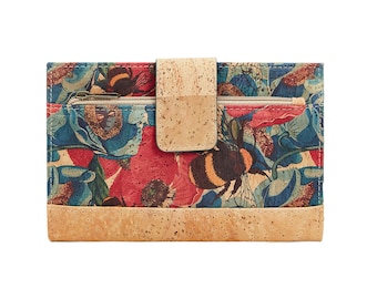 Womens wallet with bees - Cork wallet - Ladies vegan card holder - Vegan gifts - Vegan gift for her
