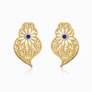 Portuguese Viana Heart Stud Earrings -  Golden Stainless Steel - Portugal Fashion Jewelry - Valentines Gift for Her